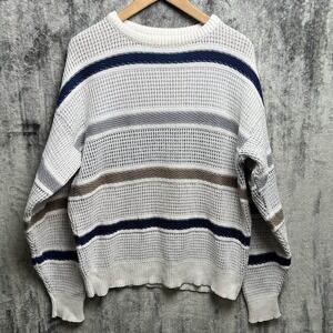 Vintage Jantzen Sweater Striped Cable Knit Cotton Pullover Size Large 90s USA